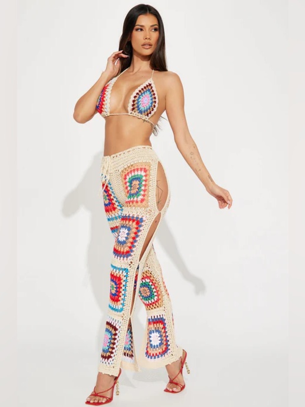 Fashion Nova Aubree Crochet Pant Set - Multi Color